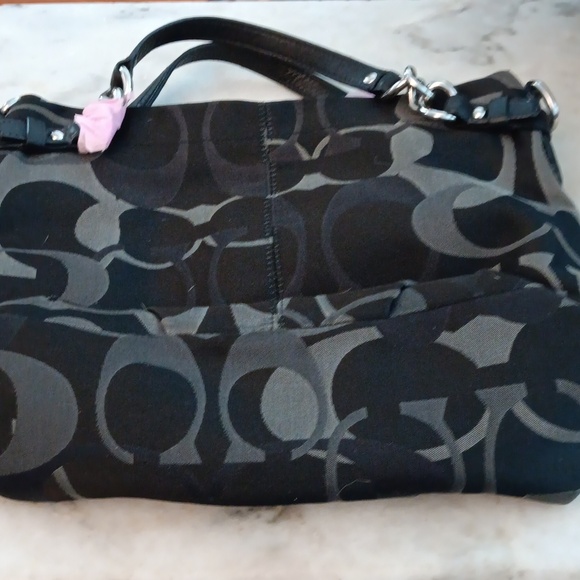 Coach Brooke Signature Logo Optic Black Satin Lining Hobo Bag #16620 - Picture 1 of 5